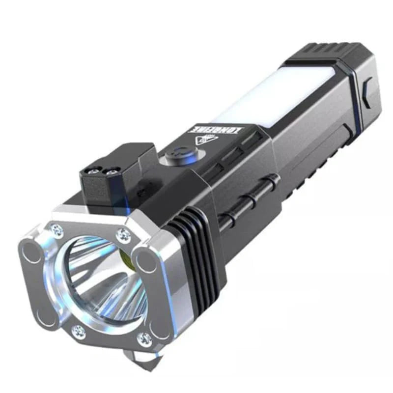 Super Bright LED Torch with Safety Hammer and Strong Magnet Side Light