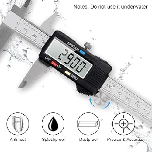 Digital caliper 0-6 Metric Inch Fraction Caliper Measuring Tool Stainless Steel Electronic 6 inch Caliper Measurement Tool Vernier Caliper Large LCD Display (150mm)